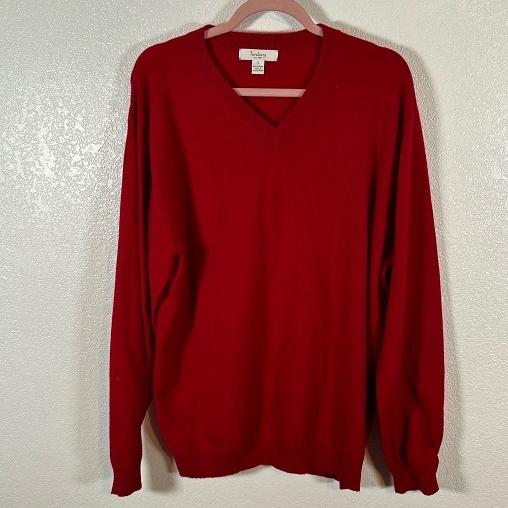 Turnbury Red V Neck Cashmere Sweater Size Large